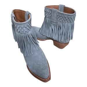 Frye Sacha Grey Fringe Suede Heel Western Boots - Women's Size 8M